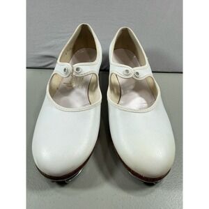 Dance Fashions White Leather Mary Jane Tap Shoes Women's Size 6 M Staccato Taps
